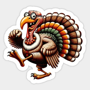 Funny Old Turkey Cartoon Thanksgiving Retro Aesthetic Sticker